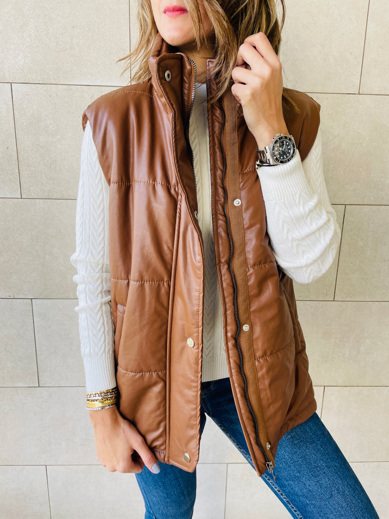 Copper Leather Puffer Vest