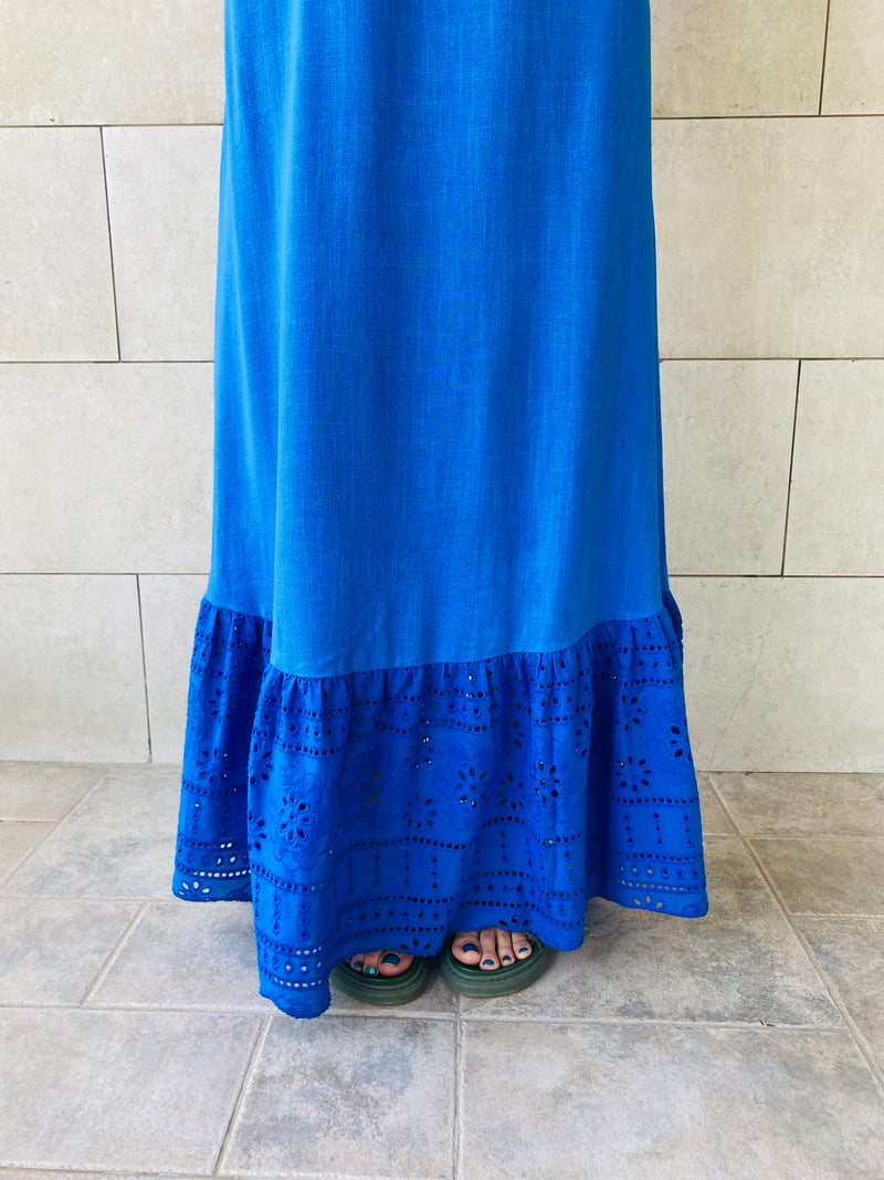 Blue Linen Bottom Detailed Dress