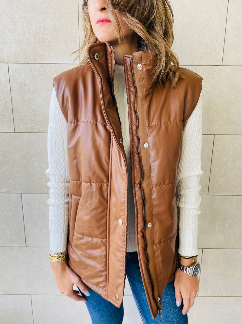 Copper Leather Puffer Vest