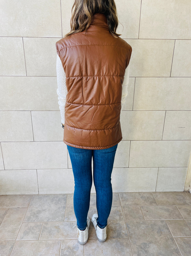 Copper Leather Puffer Vest