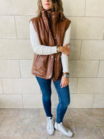 Copper Leather Puffer Vest