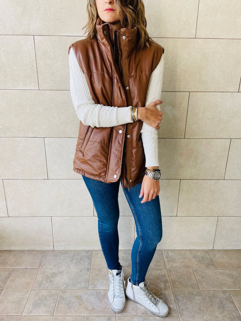 Copper Leather Puffer Vest