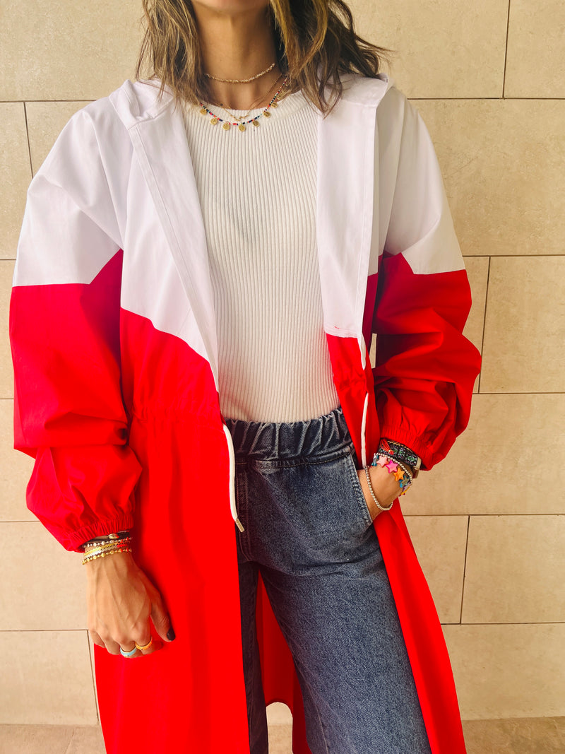Red Looking Sporty Colorblock Overshirt