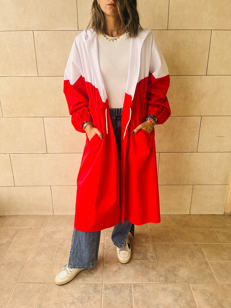Red Looking Sporty Colorblock Overshirt