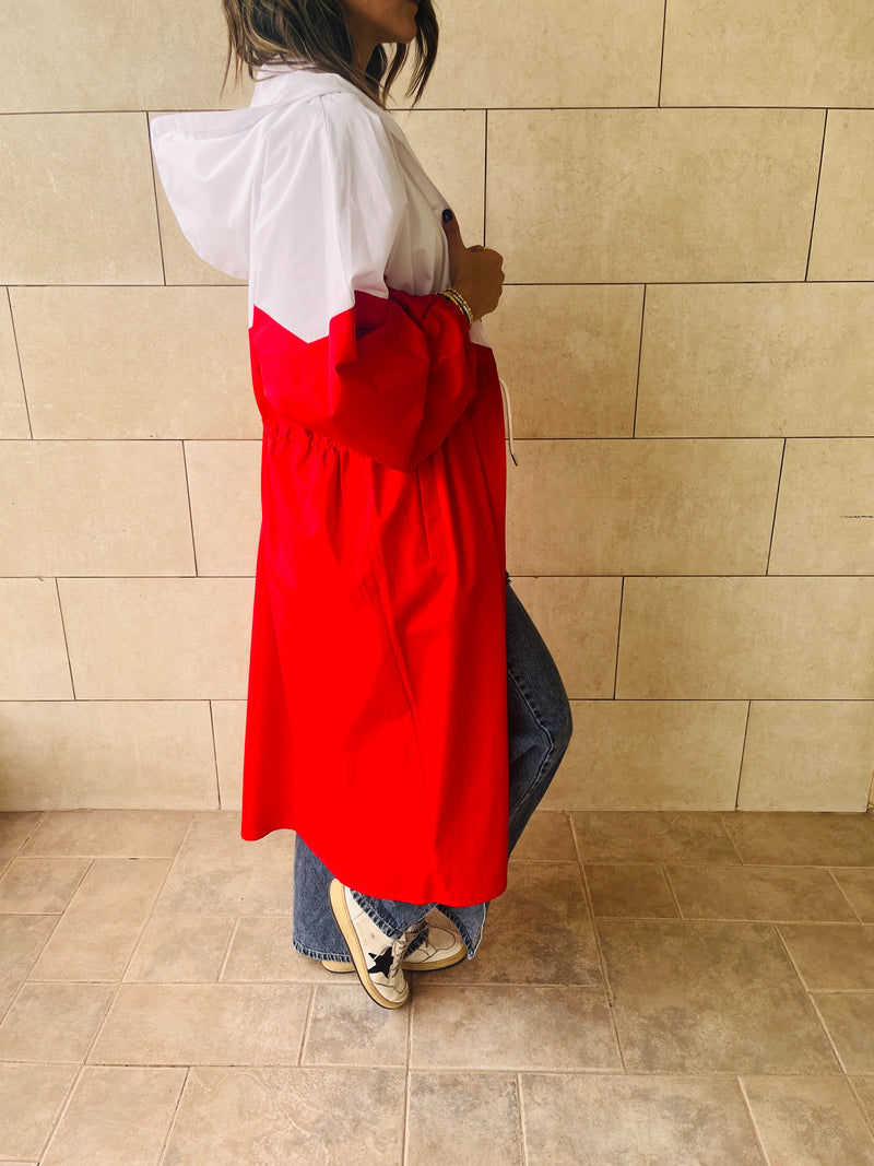 Red Looking Sporty Colorblock Overshirt