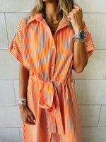 Orange Pinstripe Shirt Dress