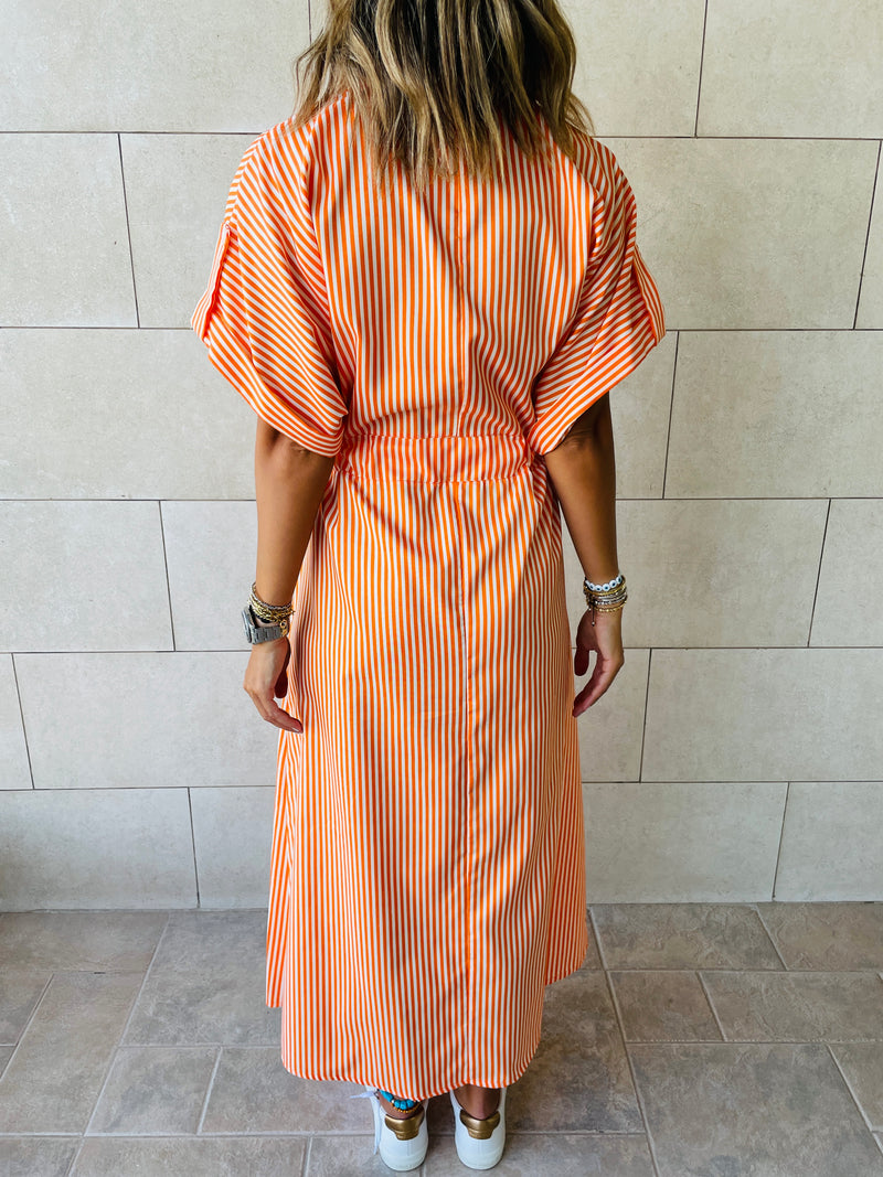 Orange Pinstripe Shirt Dress