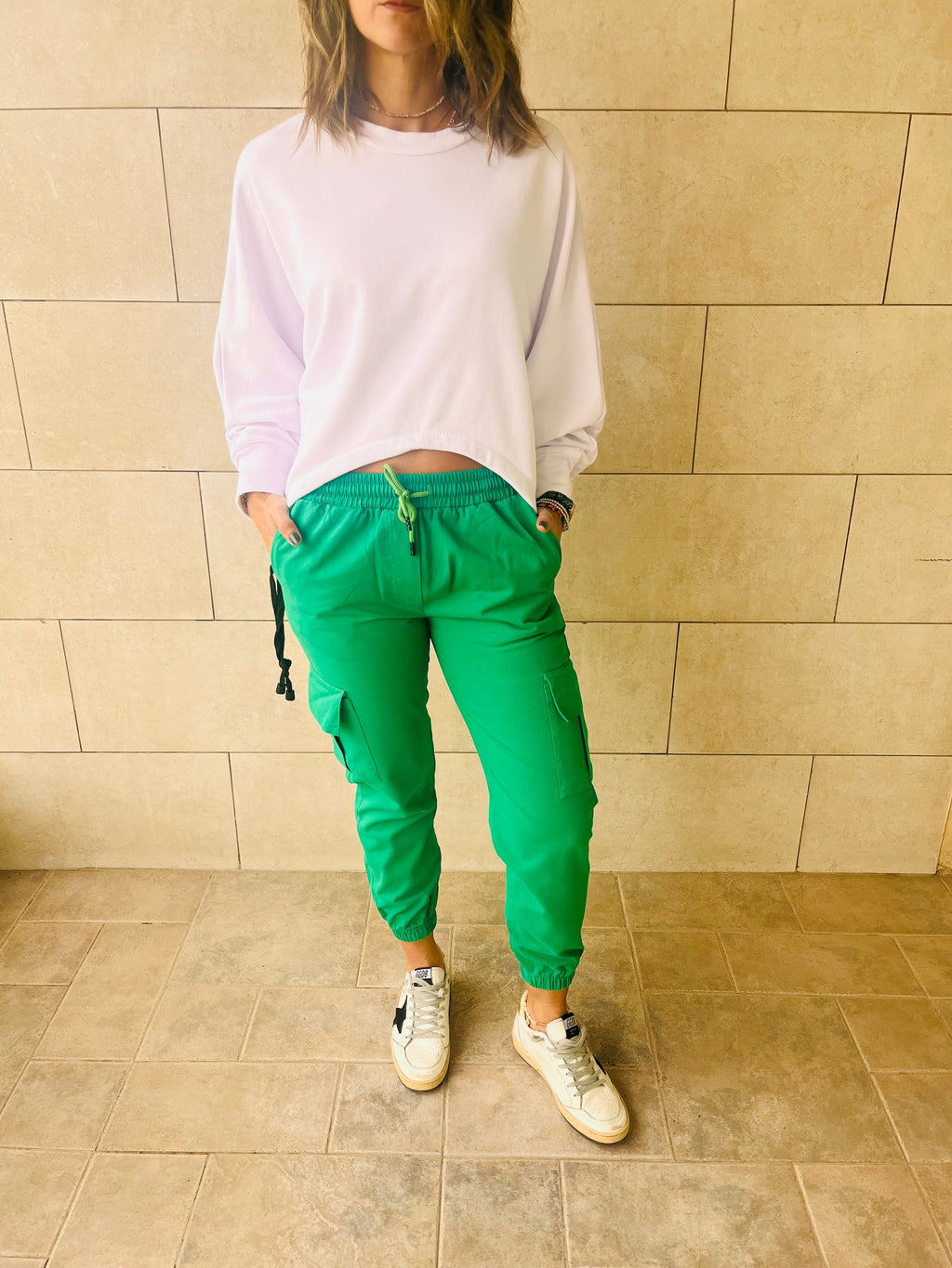 Green Low Waist Cargo Chinos