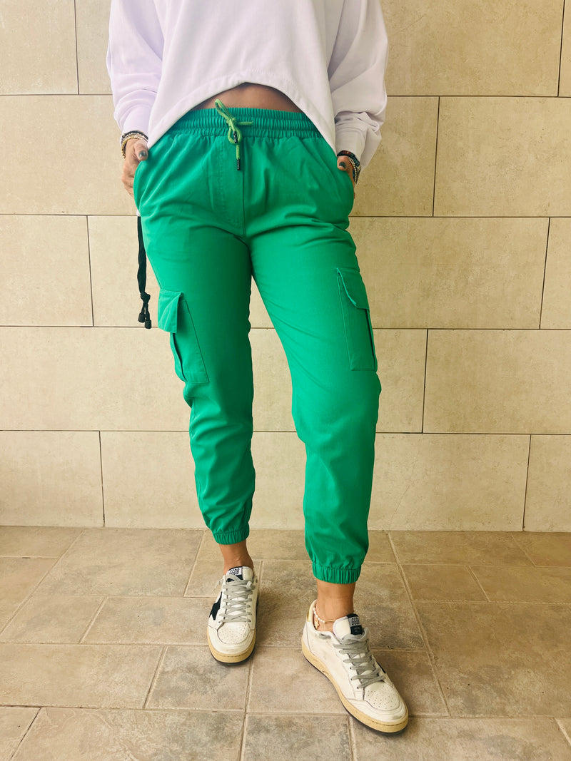 Green Low Waist Cargo Chinos