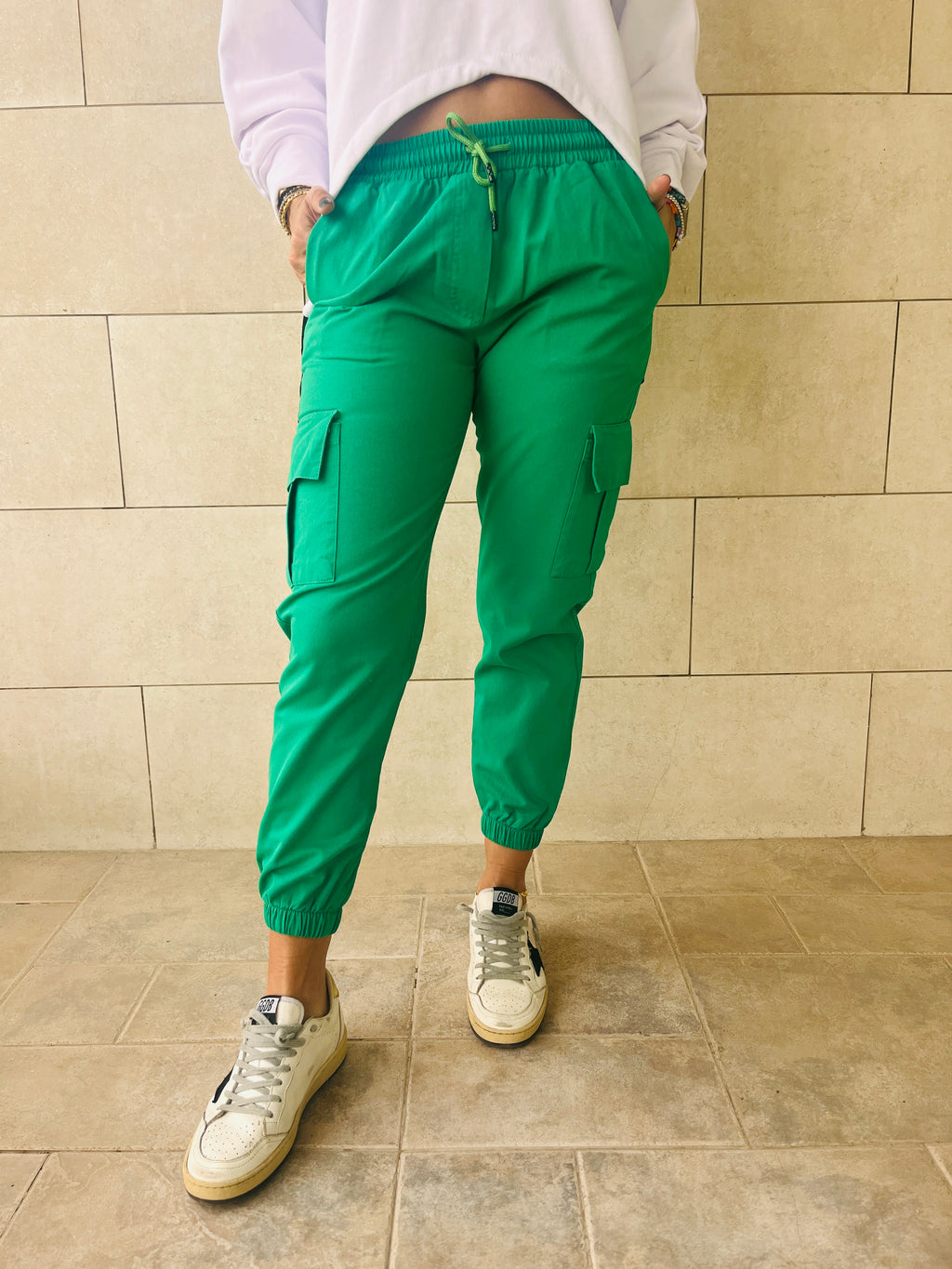 Green Low Waist Cargo Chinos