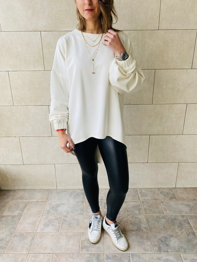 White High Low Layering Sweat Top