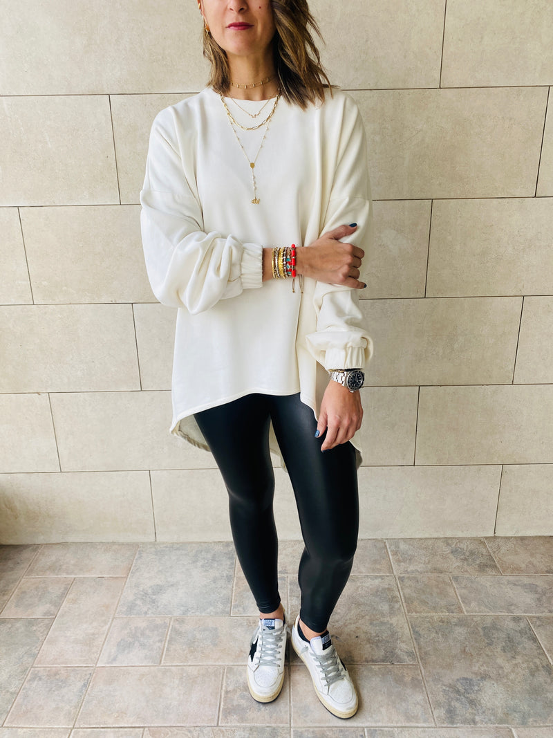 White High Low Layering Sweat Top