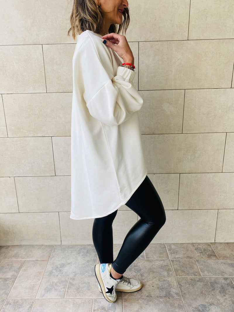 White High Low Layering Sweat Top