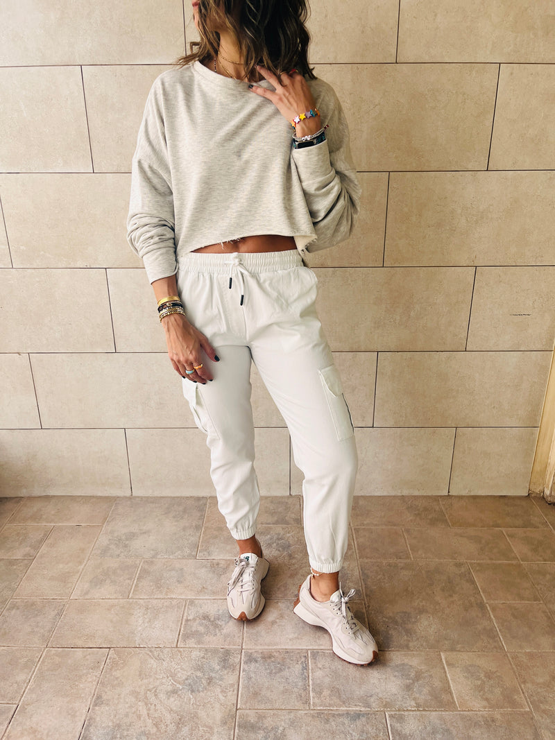 Grey Distressed Hem Crop Sweater