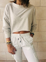 Grey Distressed Hem Crop Sweater