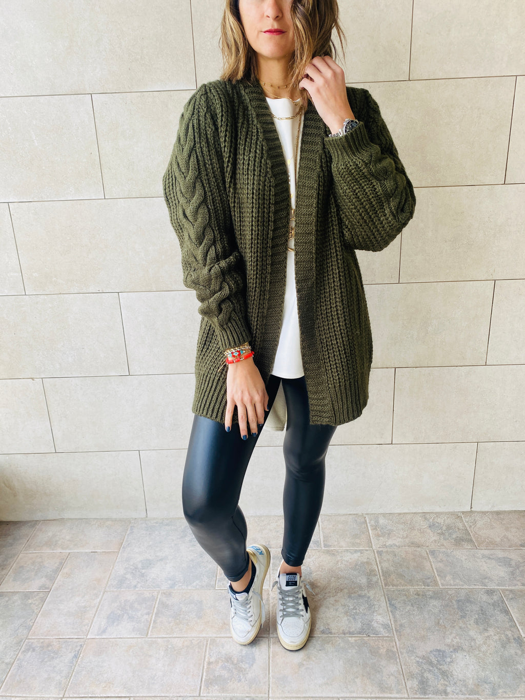 Olive Braid Cardigan