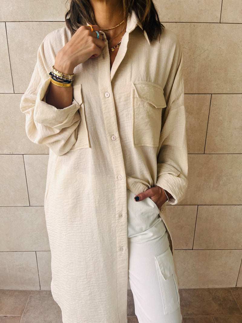 Beige Sunny Days Washed Linen Shirt