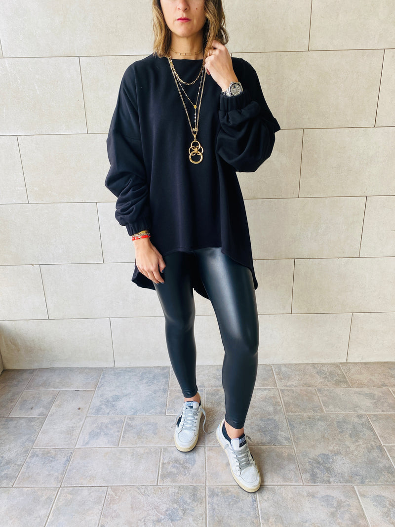 Black High Low Layering Sweat Top