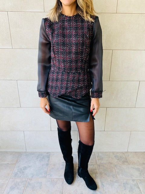 Burgundy Coco Tweed Top