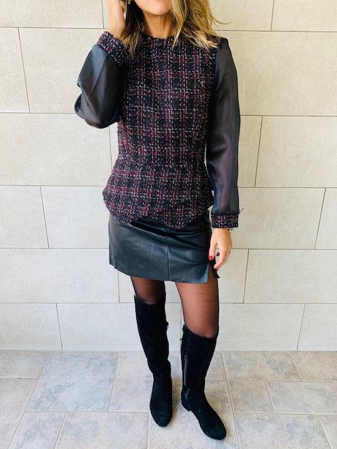Burgundy Coco Tweed Top