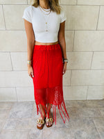 Red Crochet Tassel Beach Skirt