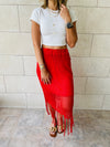Red Crochet Tassel Beach Skirt