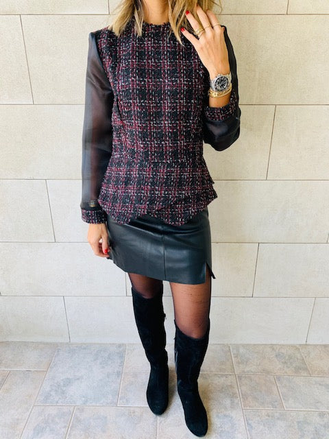 Burgundy Coco Tweed Top