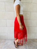 Red Crochet Tassel Beach Skirt