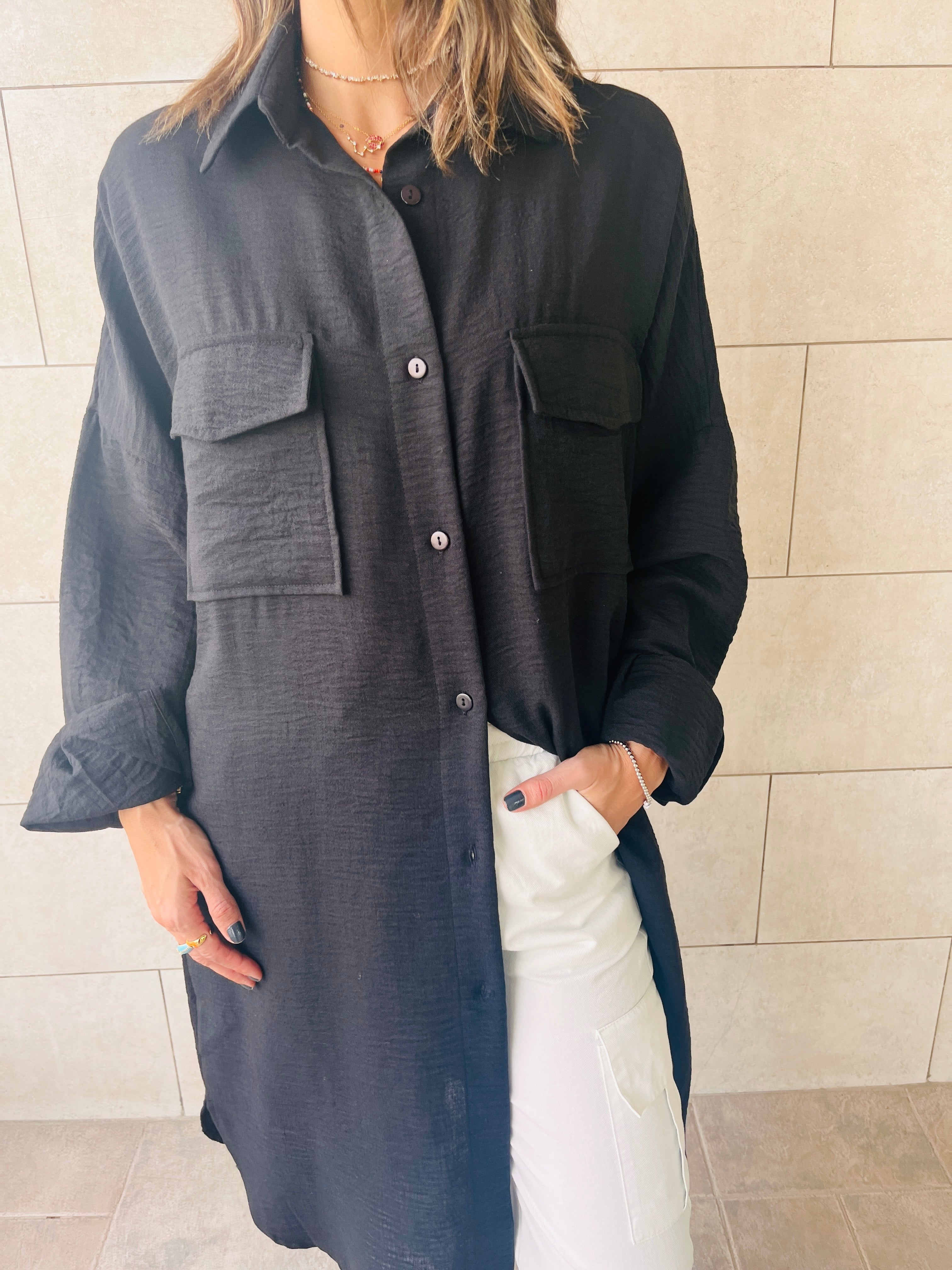 Black Sunny Days Washed Linen Shirt