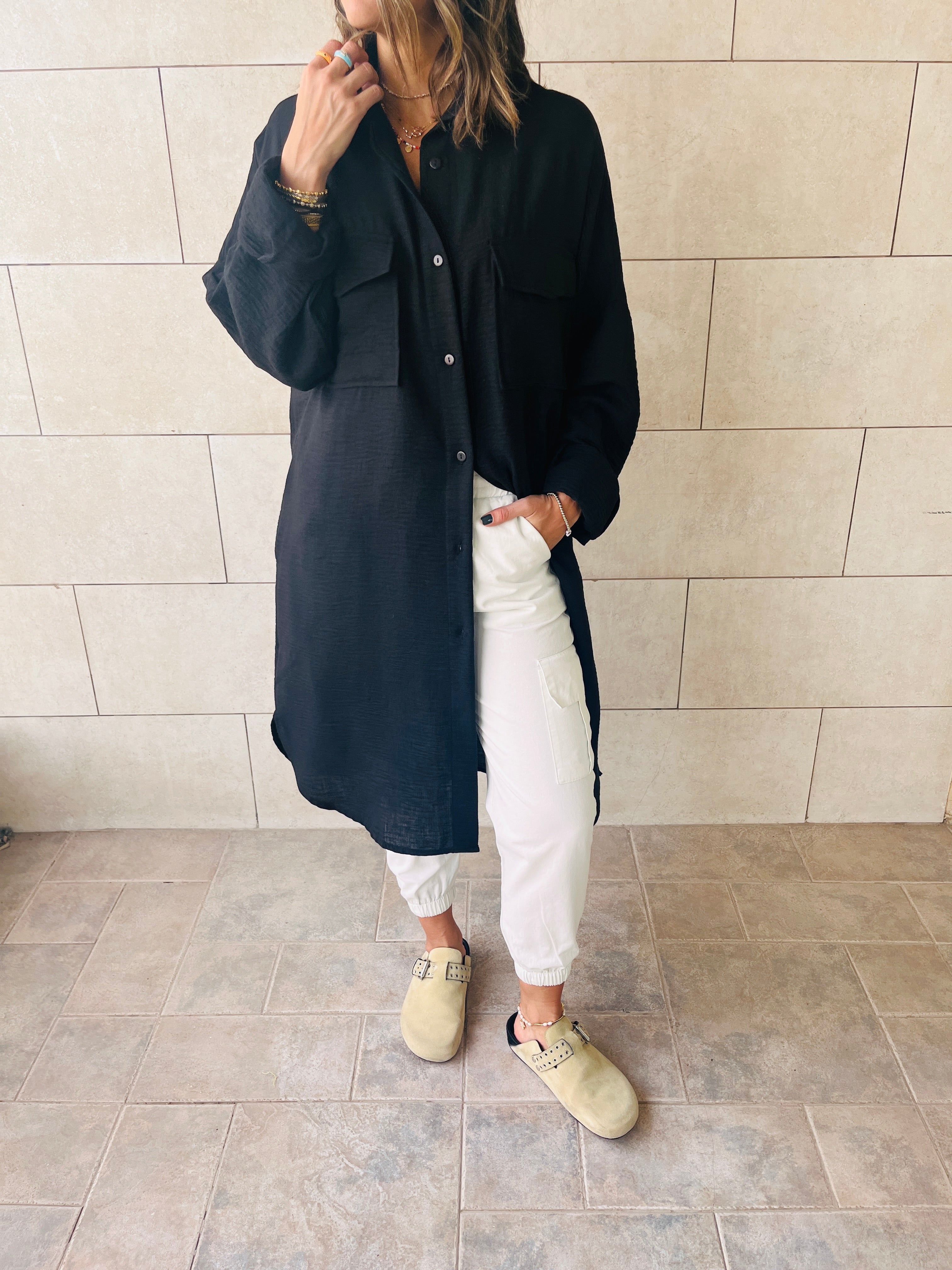 Black Sunny Days Washed Linen Shirt