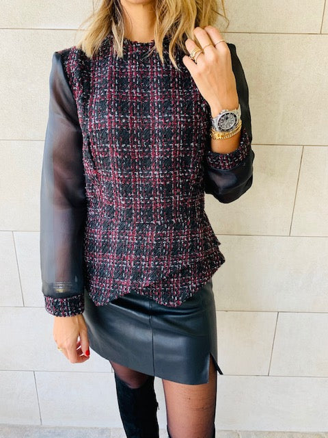 Burgundy Coco Tweed Top