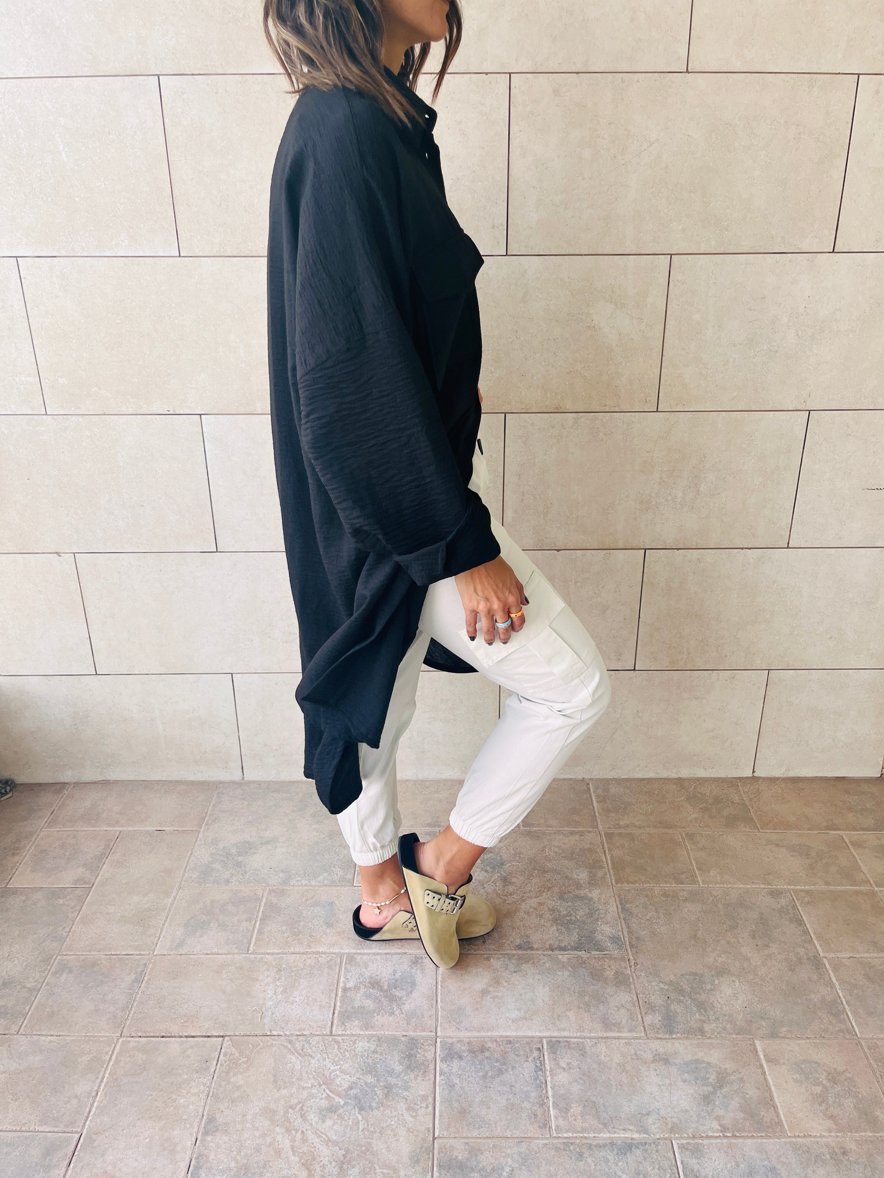 Black Sunny Days Washed Linen Shirt