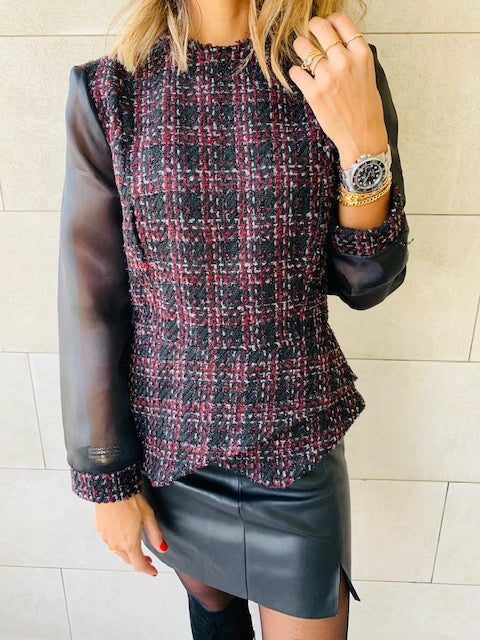 Burgundy Coco Tweed Top