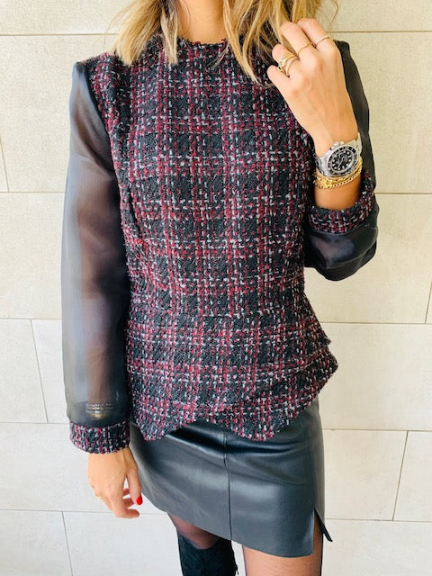 Burgundy Coco Tweed Top