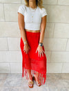 Red Crochet Tassel Beach Skirt