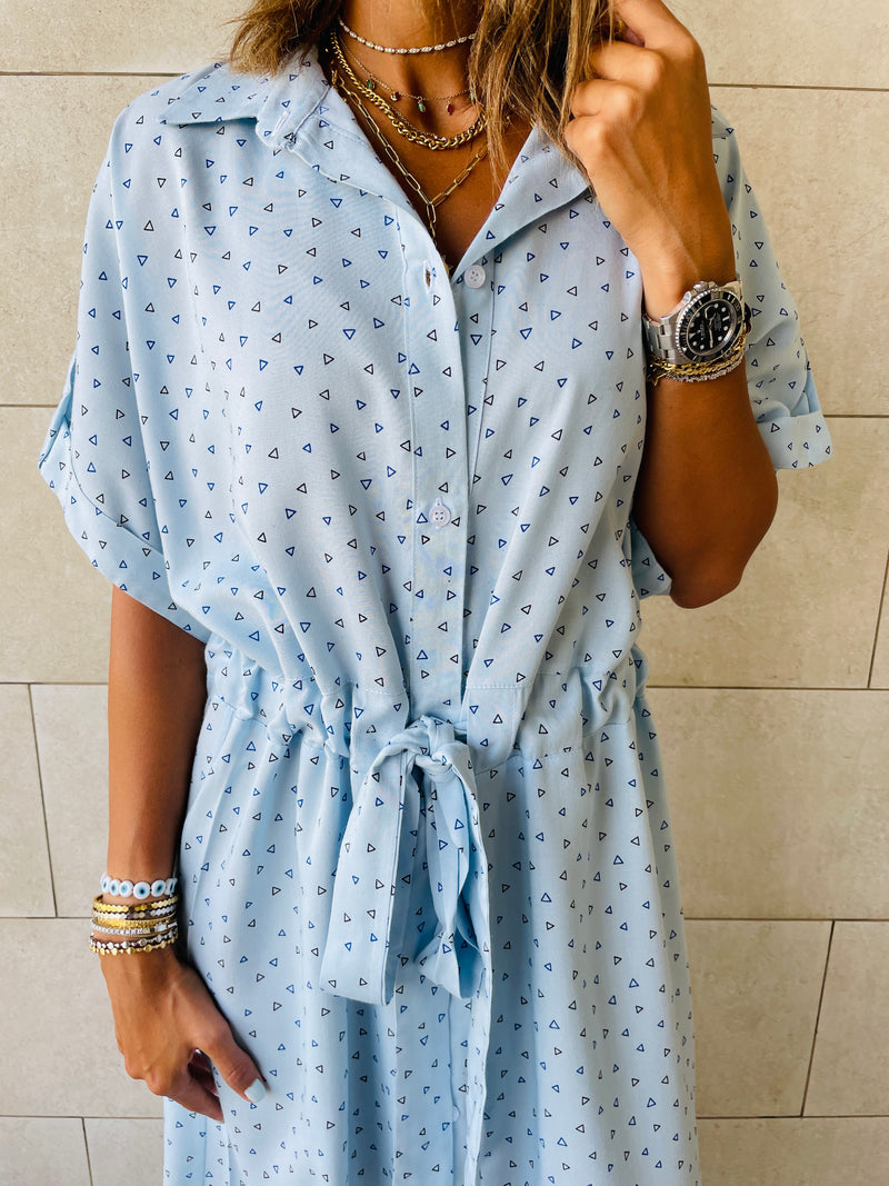 Baby Blue Printed Shirt Dress