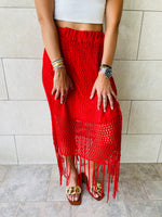 Red Crochet Tassel Beach Skirt