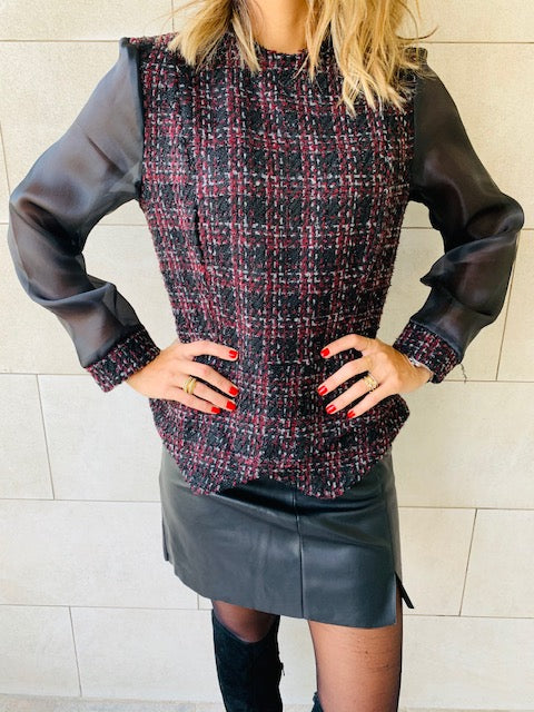 Burgundy Coco Tweed Top