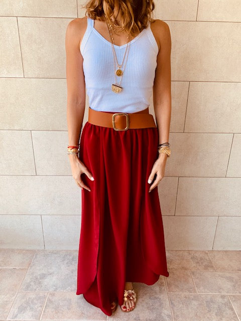 Burgundy Fold-Over Skirt