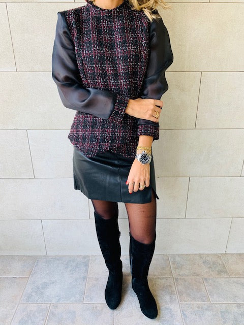 Burgundy Coco Tweed Top