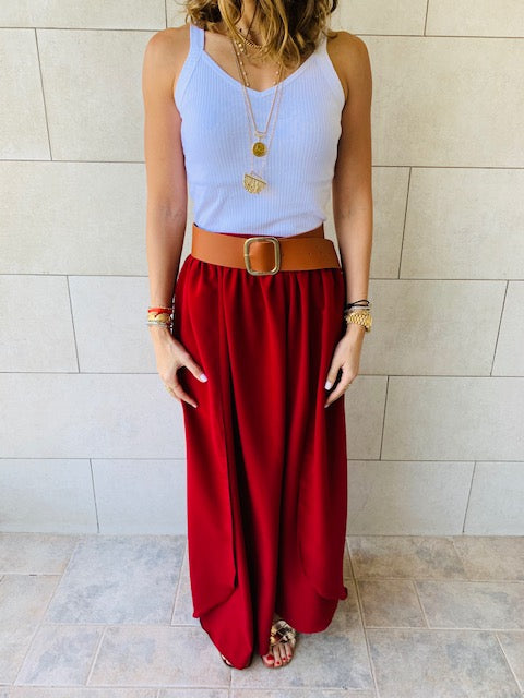 Burgundy Fold-Over Skirt
