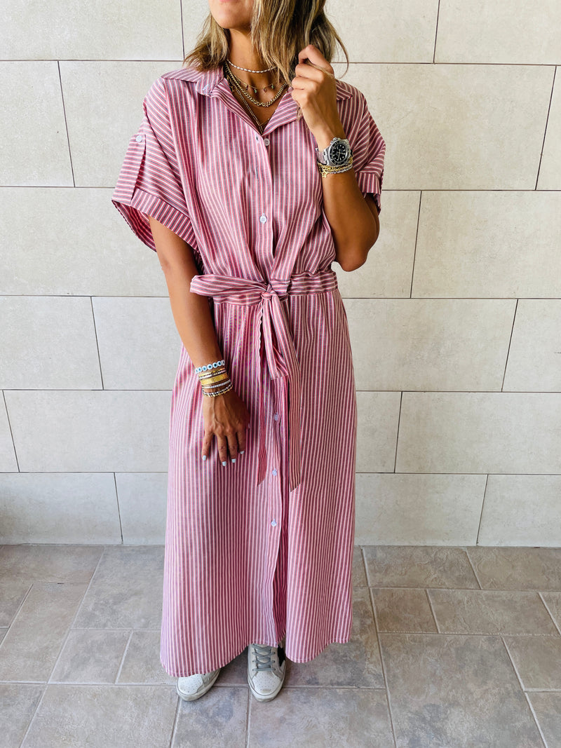 Pinstripe Printed Shirt Dress