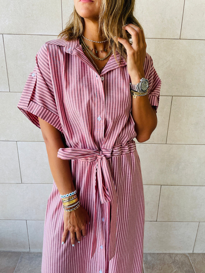 Pinstripe Printed Shirt Dress