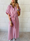 Pinstripe Printed Shirt Dress