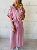 Pinstripe Printed Shirt Dress