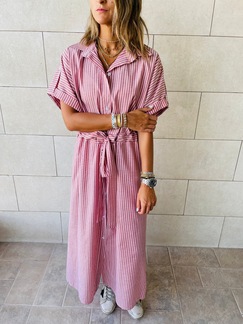 Pinstripe Printed Shirt Dress