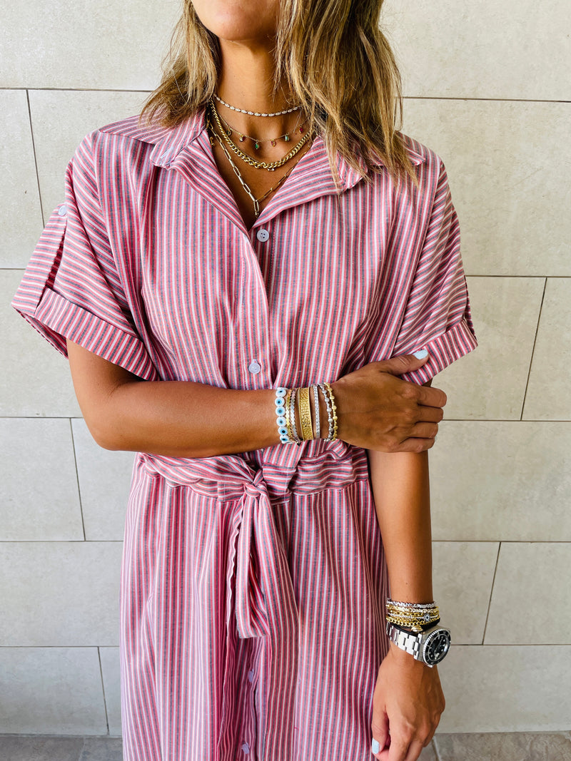Pinstripe Printed Shirt Dress
