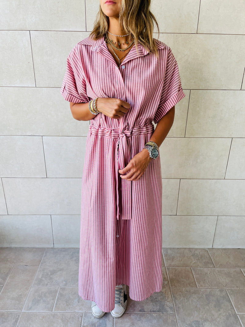 Pinstripe Printed Shirt Dress
