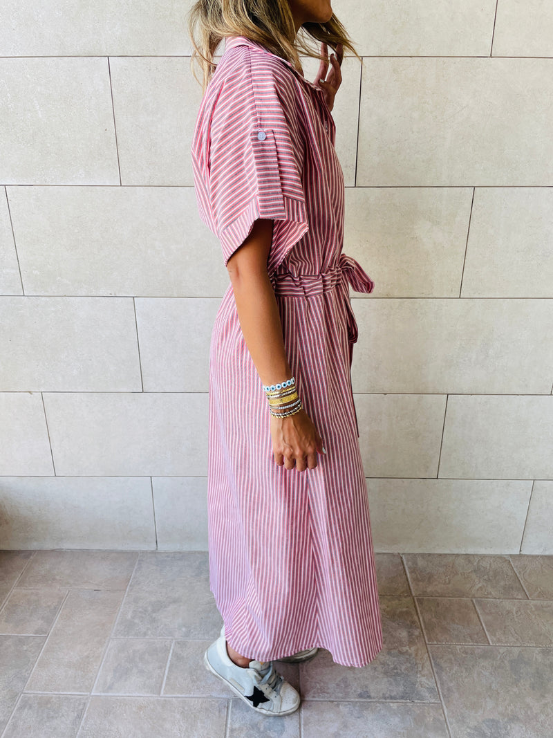 Pinstripe Printed Shirt Dress