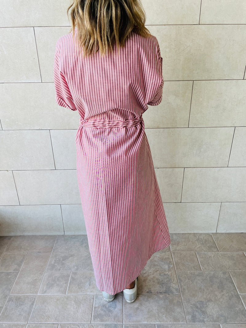 Pinstripe Printed Shirt Dress